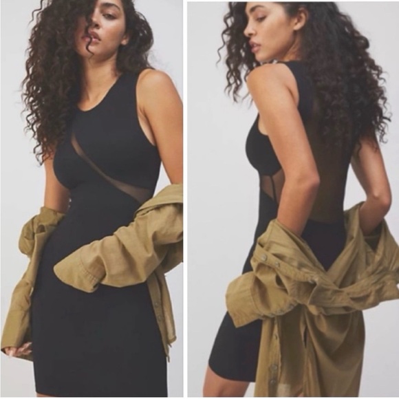 Free People Dresses & Skirts - Intimately Free People Black Hide and Seek Ribbed Mesh Bodycon Dress Sleeveless